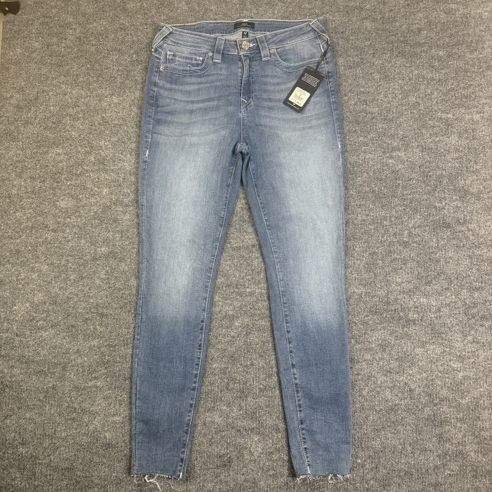 True Religion Jeans Women 31 Medium Wash Jennie Skinny Mid Rise Raw Hem Stretch